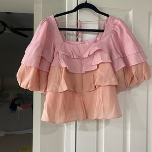 Elegant Pink and Peach Layered Blouse